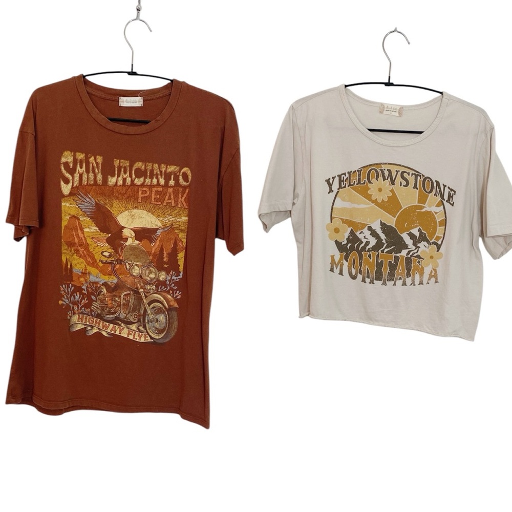 Atlar’d State lot of 2 graphic T-shirts brown and cream size S